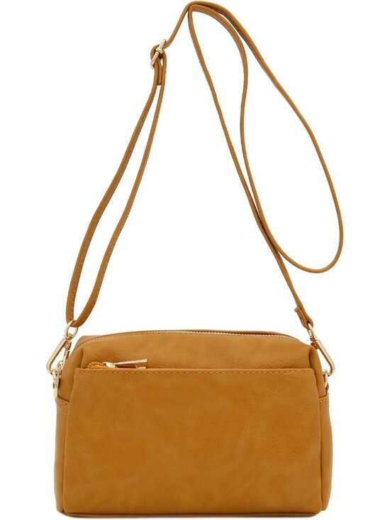 Handbags - Women's Dark Mustard Leather Triple Zip Small Crossbody Bag